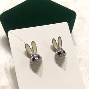 Silver Bunny Rabbit Rhinestone Stud Earrings